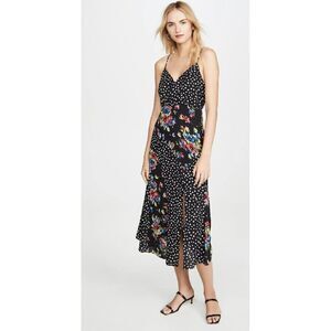 Likely Saige Floral & Polka Dot Slip Dress Black Multi Size 2 Surplice Neck